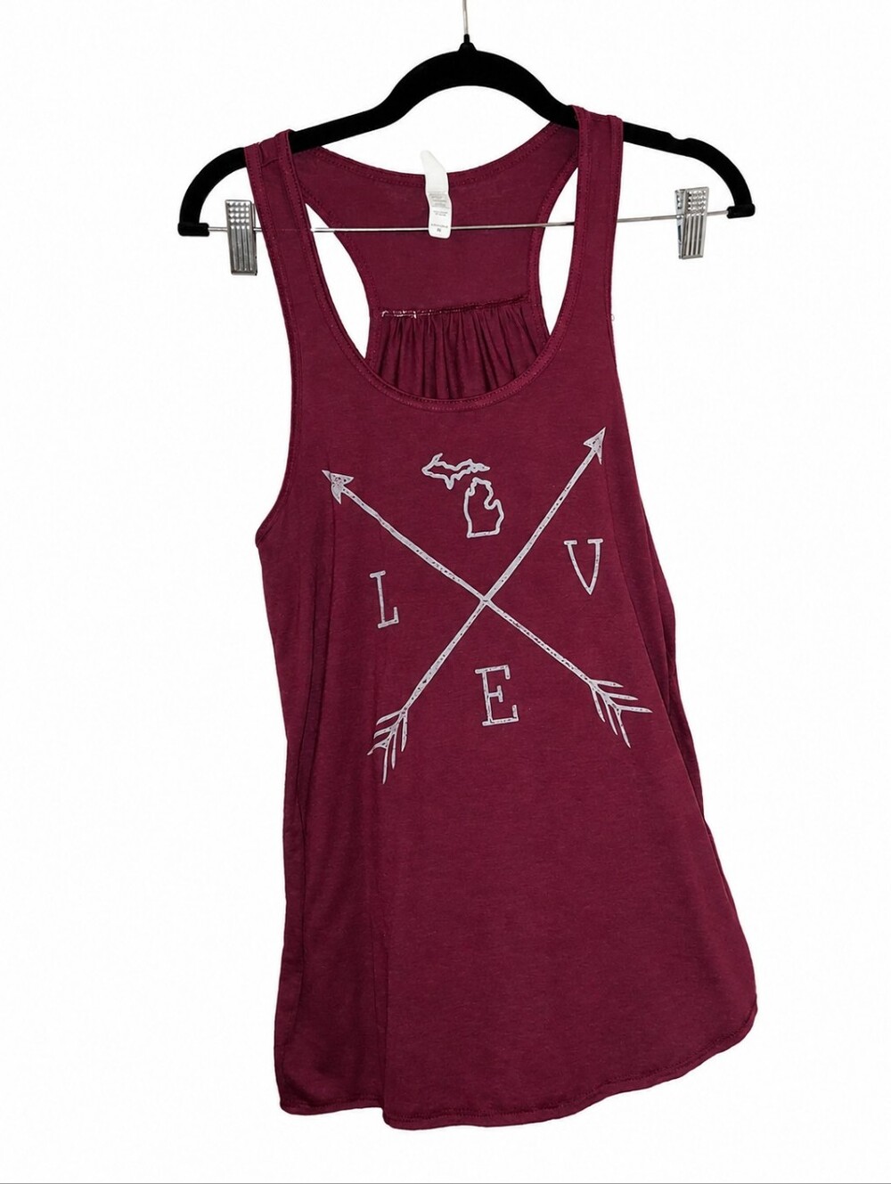 Women's Michigan Love Graphic Racerback Tank Top Burgundy Sleeveless Casual Tank
